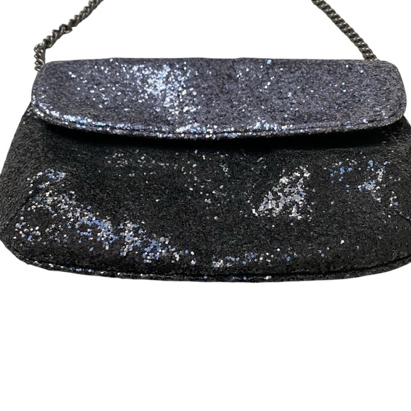 J.Crew Glitter Sequin Crossbody Clutch Bag Silver Black Chain Strap Style #57106 - Picture 4 of 8